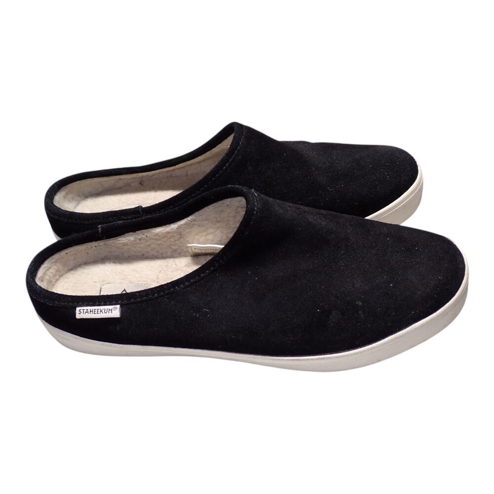 Staheekum Cami Mule Slippers 9 Black Suede Slip On Fleece Lined Comfort Cozy